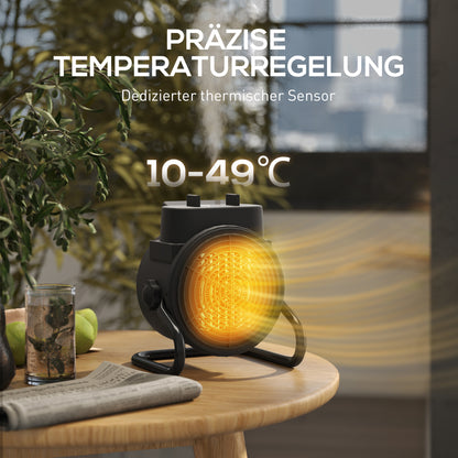 HOMCOM Heizgerät, Heizlüfter mit 3 Modi, einstellbarem Thermostat, Griff, Überhitzungsschutz, 21,5 x 15,8 x 22 cm, Schwarz