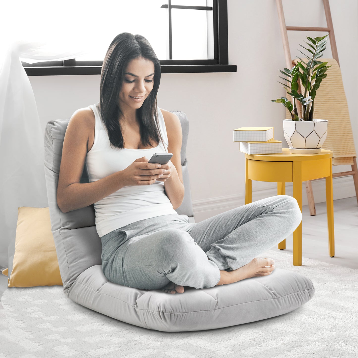 HOMCOM Bodenstuhl Faltbar Bodensessel mit Liegefunktion Verstellbarer Rückenlehne, gepolstert Relaxsessel zum Fernsehen, Lesen, Meditationsstuhl Lazy Sofa Lesesessel für Meditation Zuhause Grau