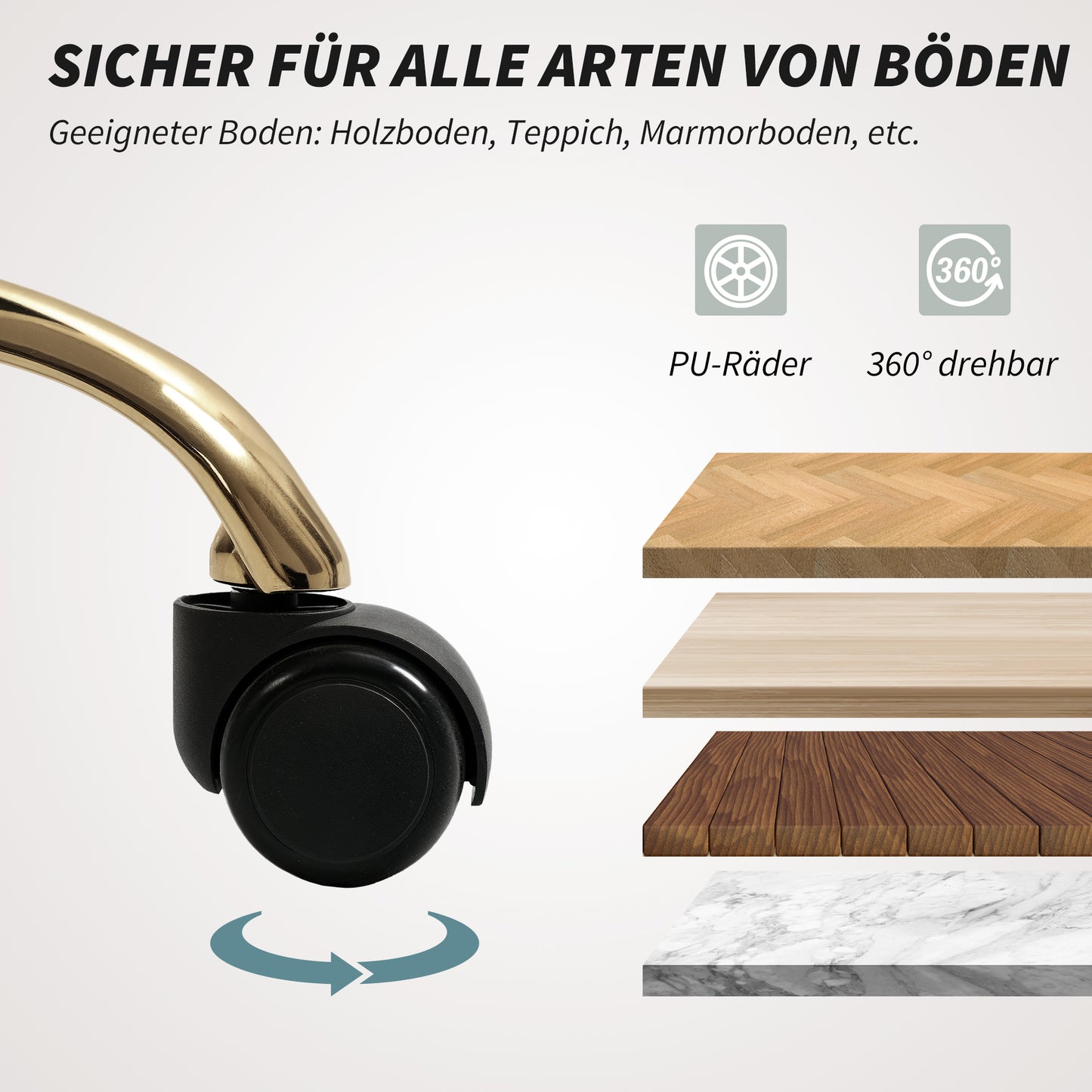 HOMCOM Gepolsterter Bürostuhl, Schreibtischstuhl in Leinenoptik, goldfarbene Beine, höhenverstellbar, Beige