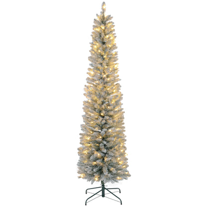 HOMCOM Weihnachtsbaum 210 cm, LED-Lichterkette, Kunstkette, flammhemmend, Metallbasis, Grün