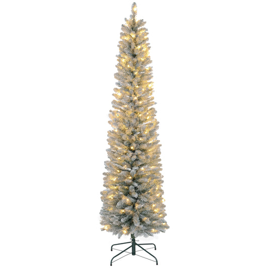 HOMCOM Weihnachtsbaum 210 cm, LED-Lichterkette, Kunstkette, flammhemmend, Metallbasis, Grün