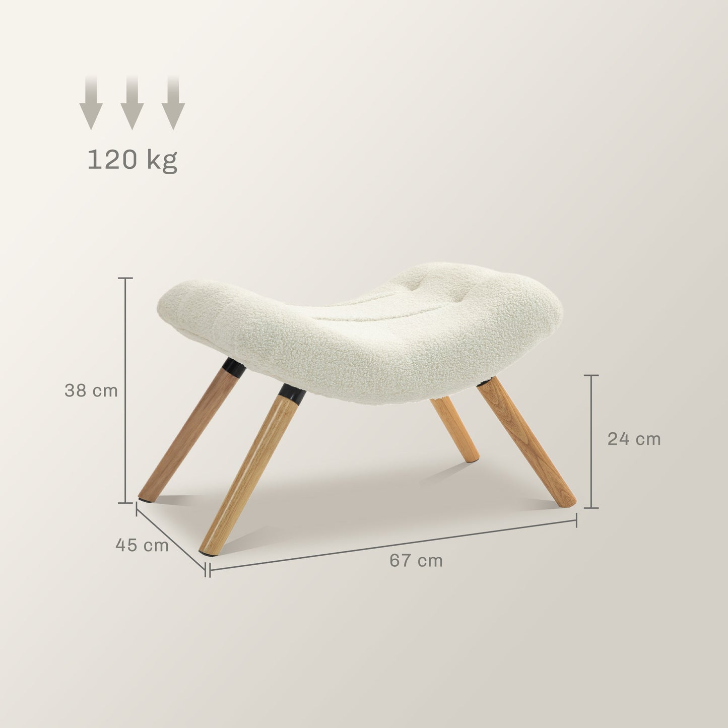 HOMCOM Moderner Fußhocker mit Fleece-Bezug und Holzbeinen, gepolstert, für Wohnzimmer, Schlafzimmer, Flur, Cremeweiß