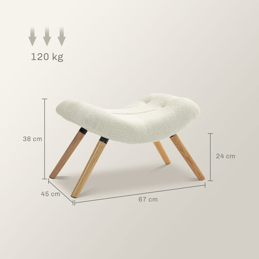 HOMCOM Moderner Fußhocker mit Fleece-Bezug und Holzbeinen, gepolstert, für Wohnzimmer, Schlafzimmer, Flur, Cremeweiß