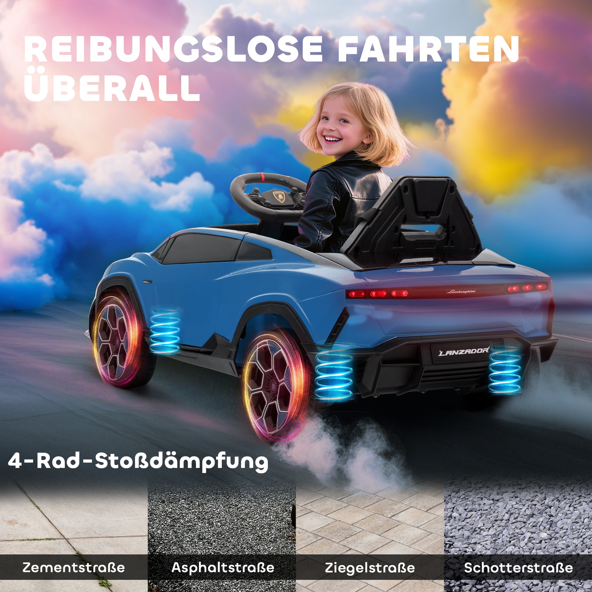AIYAPLAY Kinder Elektroauto 12V Kinderauto mit 2,4 GHz Fernbedienung, 2 Motor, Hupe, LED, Musik, 101,5 x 49 x 43 cm, Blau