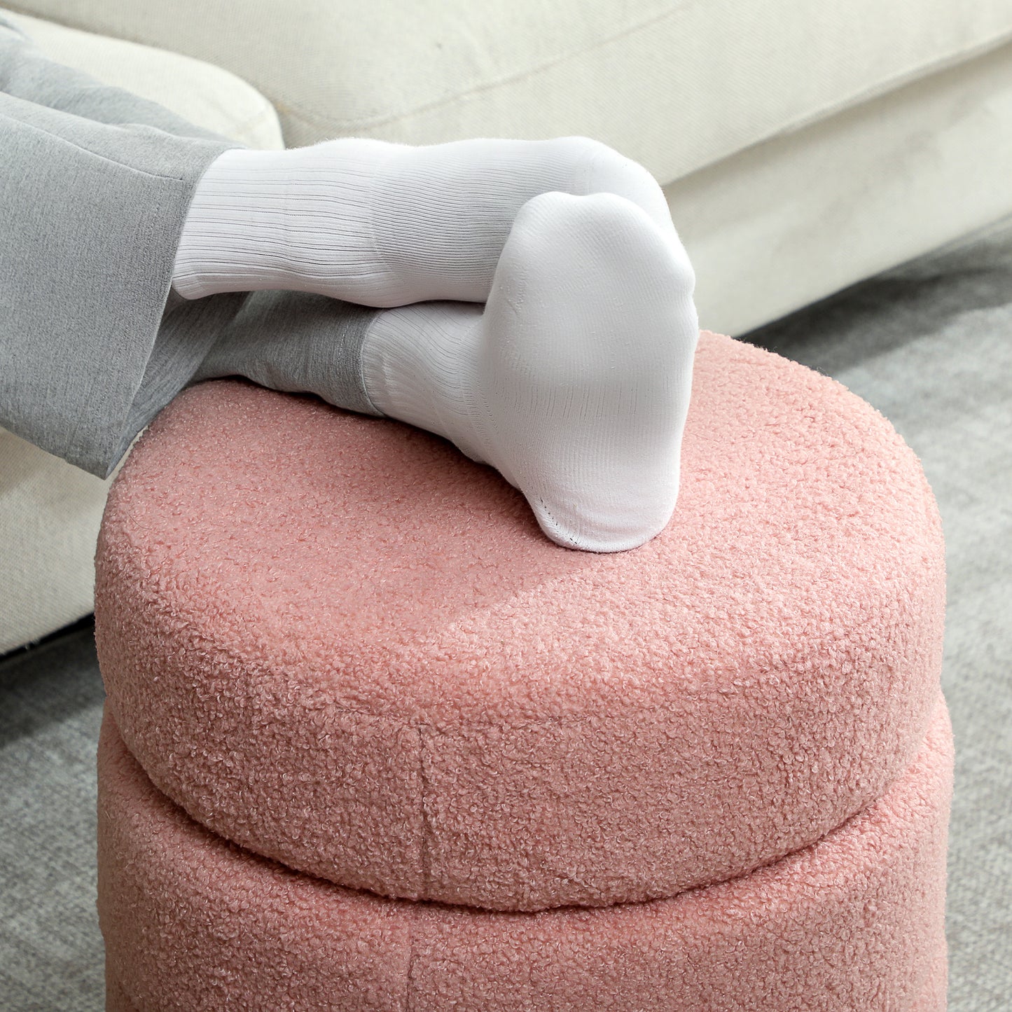 HOMCOM Hocker, rund, Teddyfleece, bis 120kg, Φ40x45H cm, Rosa