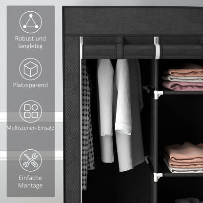 HOMCOM Stoffschrank aus Vlies, Faltschrank, inkl. 3 Schubladen, 125 cm x 43 cm x 162,5 cm, Schwarz