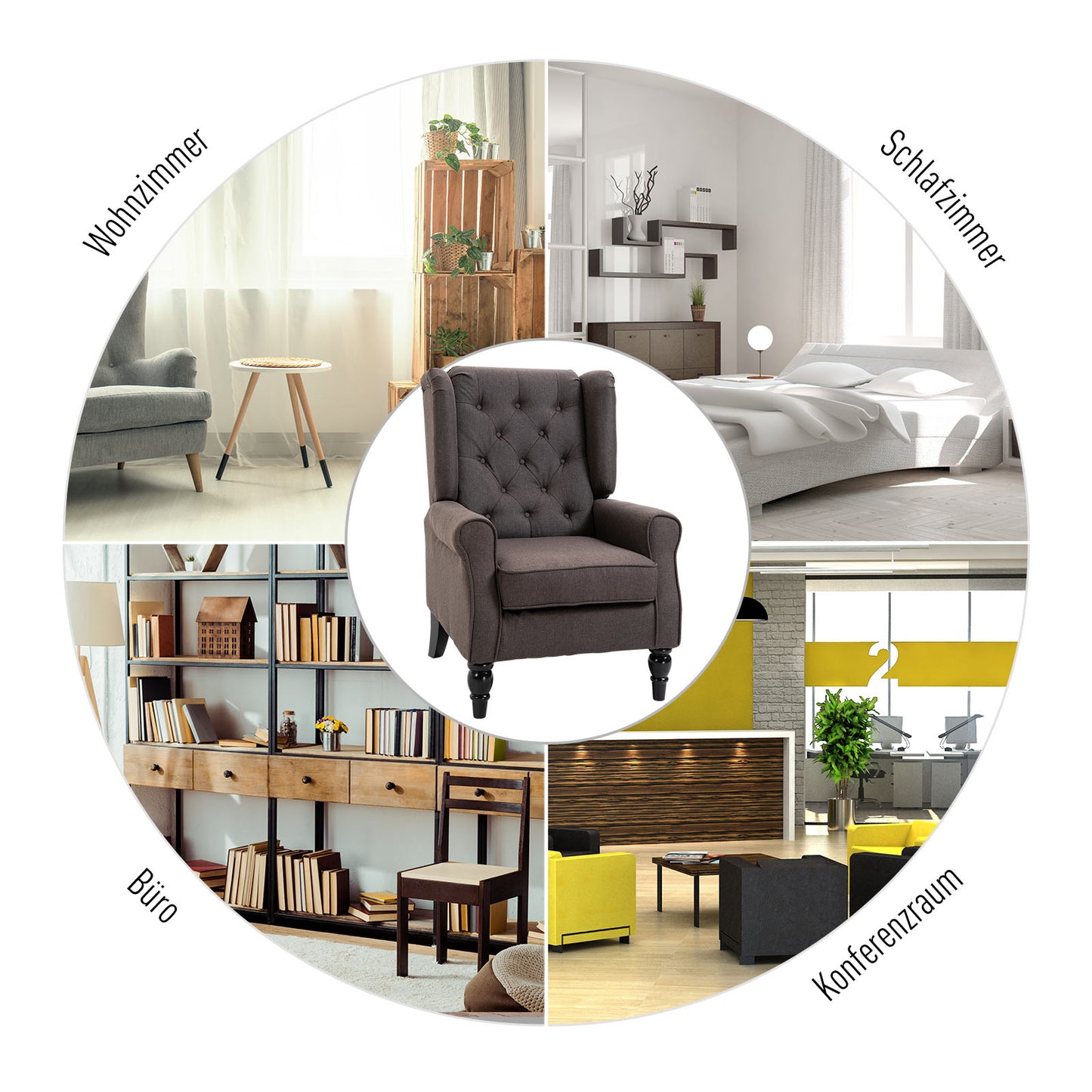 HOMCOM Ohrensessel Sessel mit Tufting, hoher Rückenlehne, Gepolstert Loungesessel mit abgerundeten Armlehnen, Holzbeine, für Schlafzimmer, Wohnzimmer, bis 160 kg, Braun