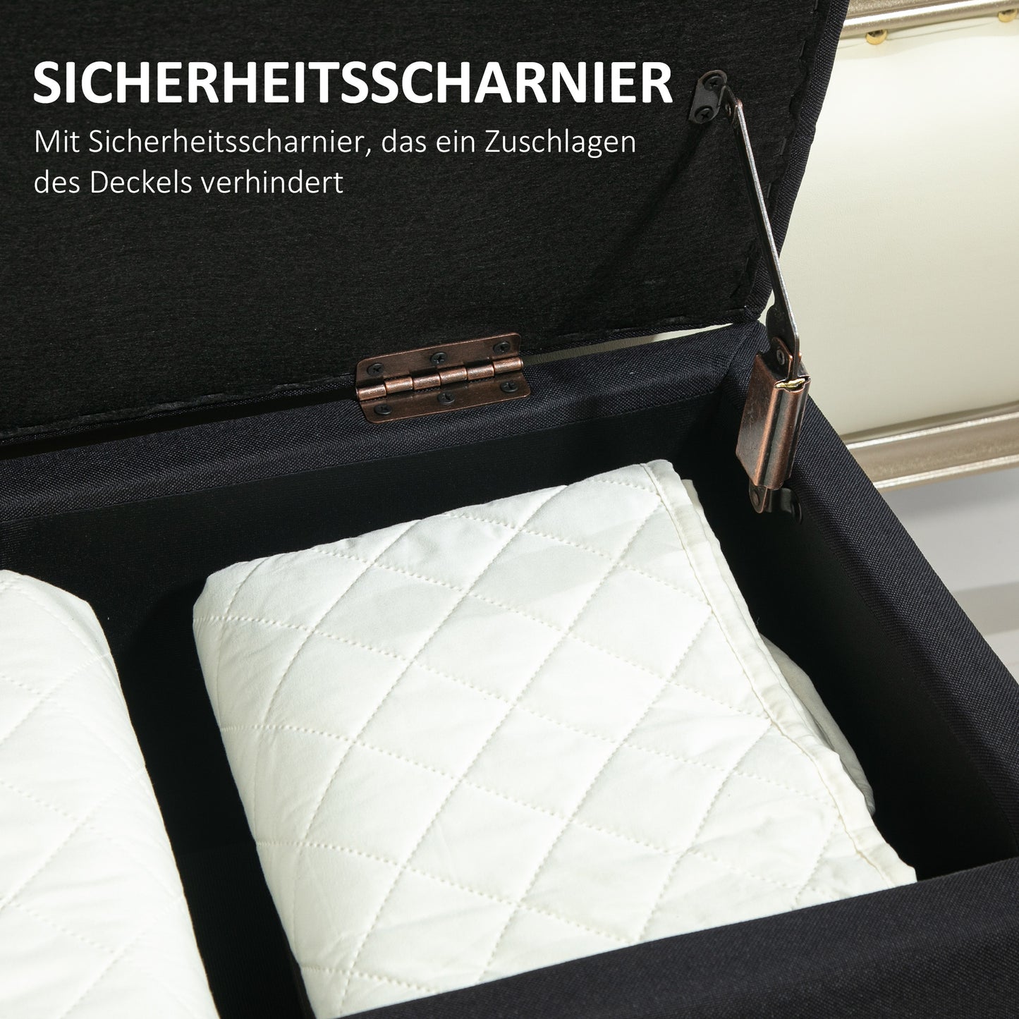 HOMCOM Sitzbank mit Stauraum, Truhenbank, leinenartiges Polyester, Kautschukholz, Schwarz, 100 x 40 x 44 cm