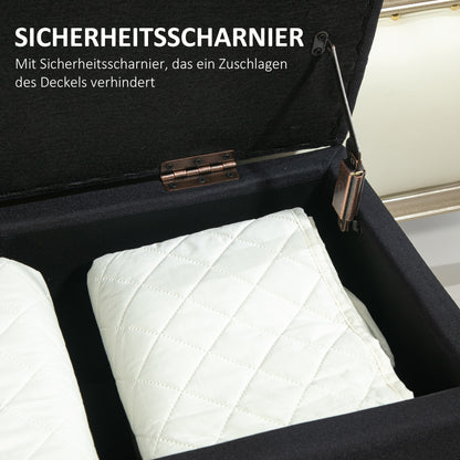 HOMCOM Sitzbank mit Stauraum, Truhenbank, leinenartiges Polyester, Kautschukholz, Schwarz, 100 x 40 x 44 cm