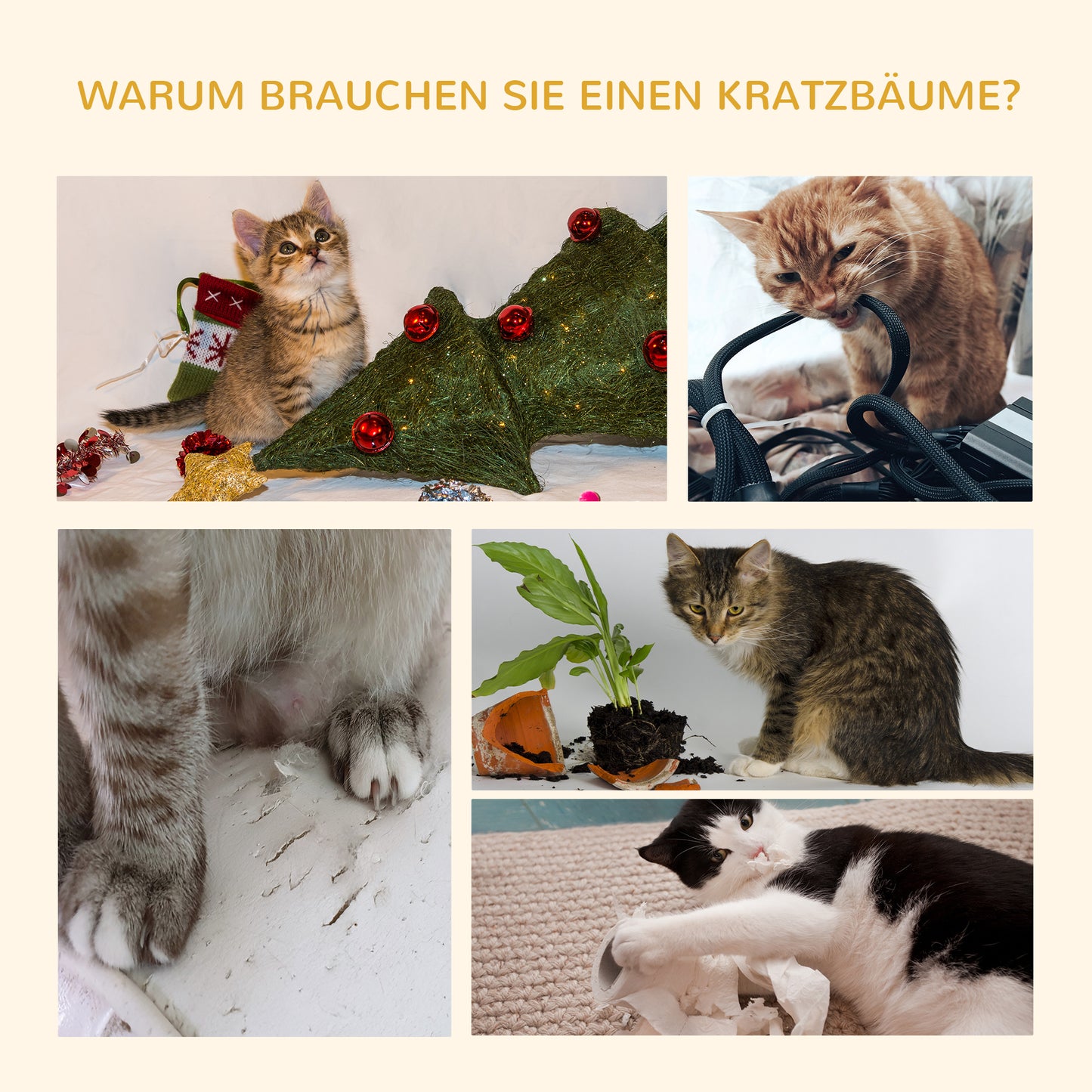 PawHut Kratzbaum deckenhoch Höhe 240-260 cm Katzenbaum mit Plüschbälle, Katzenhöhle, Hängematte, Sisalstämme, Plattformen mehrstöckiger Katzenkratzbaum Kletterbaum für große Katzen, Dunkelgrau