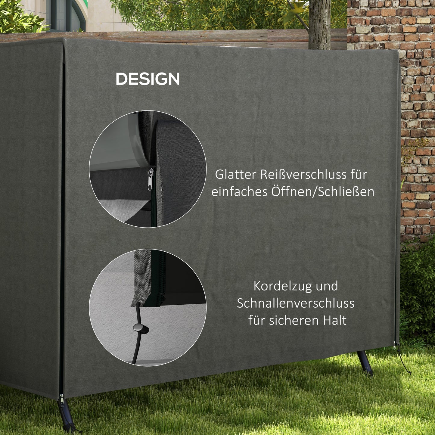 Outsunny Abdeckung für Gartenschaukel, Schutzhülle für Hollywoodschaukel, Abdeckhaube, wasserfest, 205 x 124 x 164 cm, Dunkelgrau