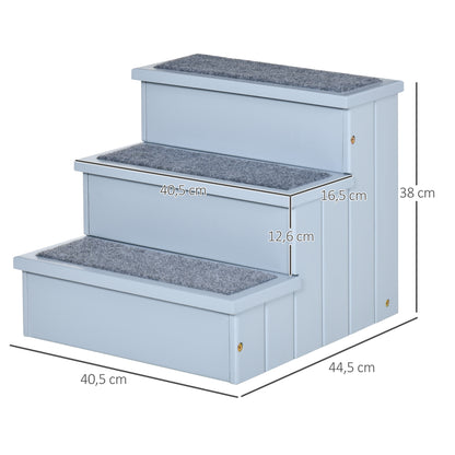 PawHut Hundetreppe 3 Stufen 38 cm Hoch Haustiertreppe für kleine bis mittelgroße Hunde Katzentreppe Hunderampe Einstiegshilfe für Bett, Sofa, Couch und Auto Grau