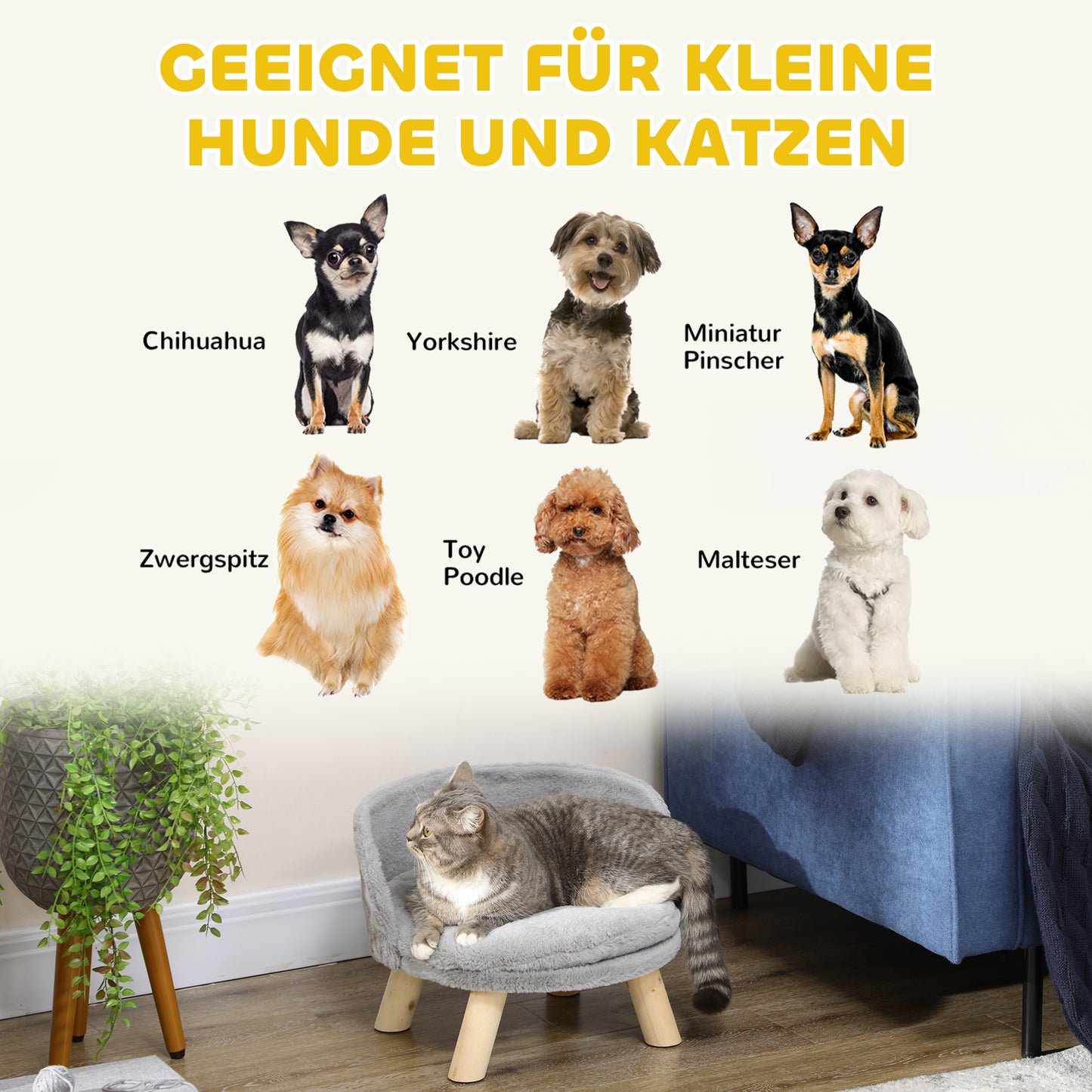PawHut Tierbett für Hunde und Katzen, weiches & waschbares Kissen, Schutzrand, 40,5 x 40,5 x 33 cm
