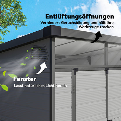 Outsunny 1,9 x 1,9 m Gartenschuppen, Werkzeugschuppen aus Kunststoff , verschließbare Türen, 2 Lüftungsöffnungen, Hellgrau