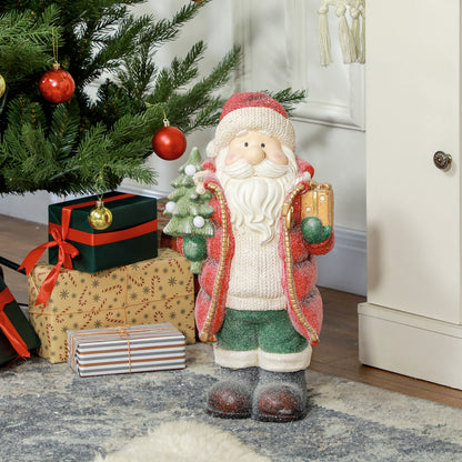 HOMCOM Weihnachtsmannfigur mit Baum und Geschenk, 3 warmweiße LEDs, batteriebetrieben, 50 cm