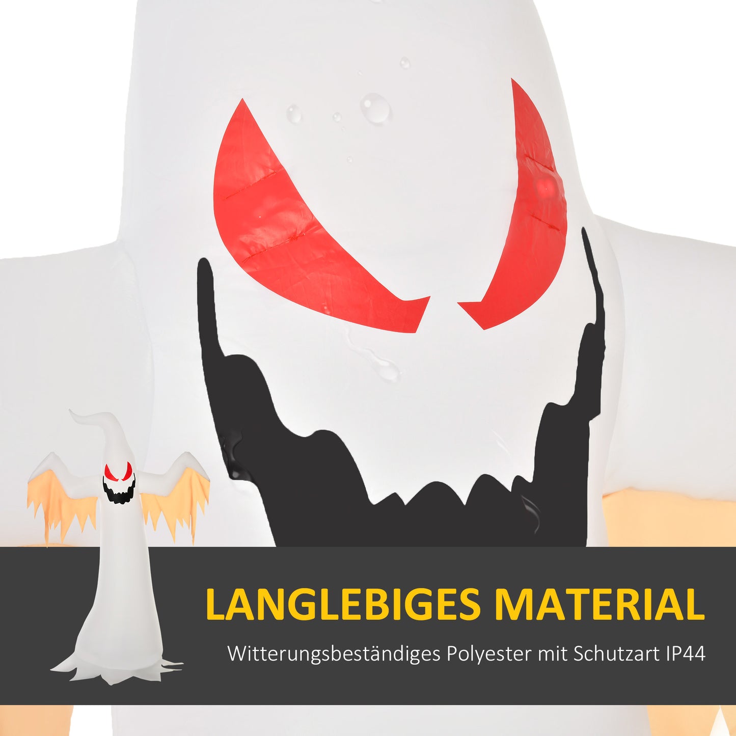 HOMCOM Halloween aufblasbares Gespenst 2,4 m Dekoration mit LEDs IP44 Selbstaufblasender Polyester Weiß + Rot 150 x 80 x 240 cm