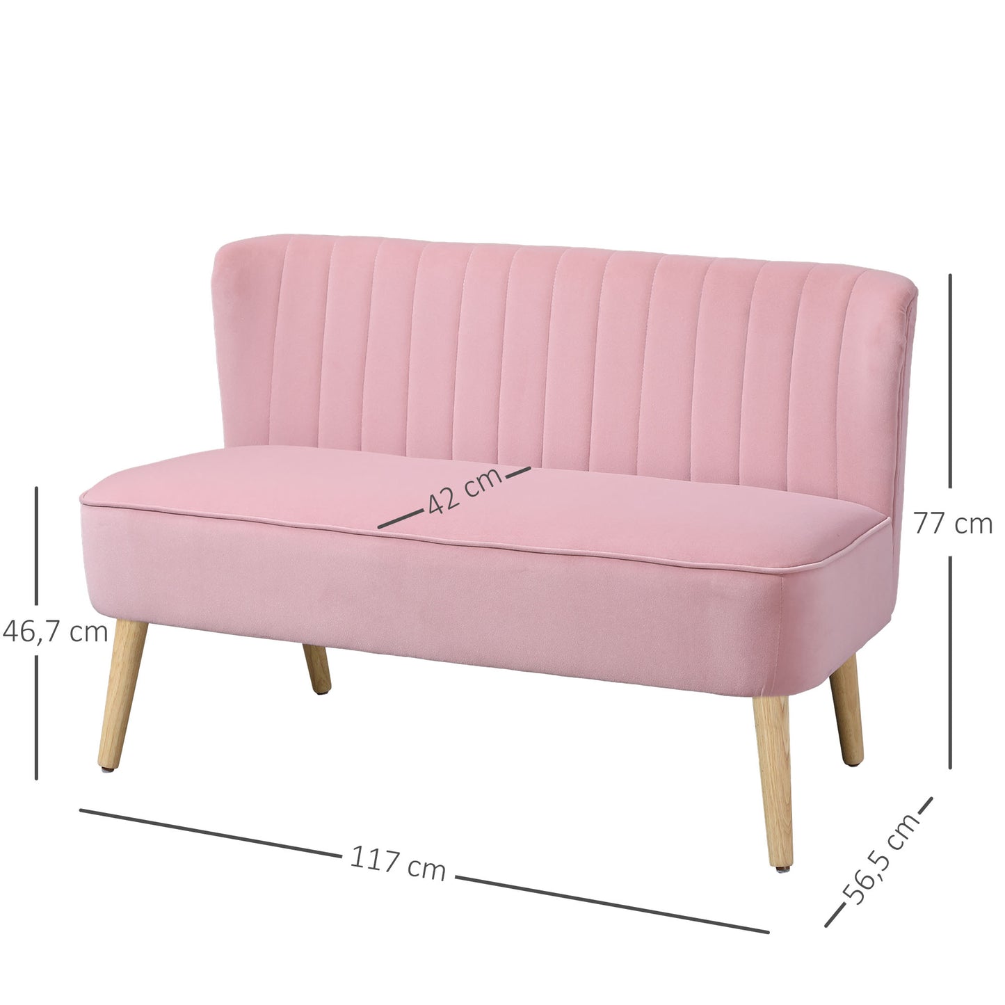 HOMCOM 2-Sitzer Stoffsofa Polstersofa Doppelsofa Sitzmöbel Loungesofa Holz Samtartiges Polyster Schaumstoff Rosa 117 x 56,5 x 77 cm
