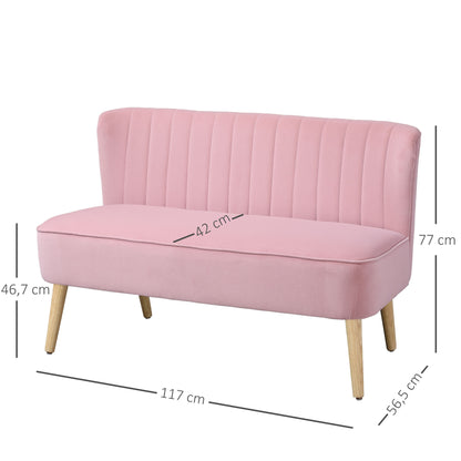 HOMCOM 2-Sitzer Stoffsofa Polstersofa Doppelsofa Sitzmöbel Loungesofa Holz Samtartiges Polyster Schaumstoff Rosa 117 x 56,5 x 77 cm