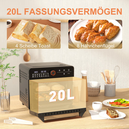 HOMCOM Minibackofen 20L, Mini Ofen, 40-220°C, 17 Modi, Timer, 36x37x34,5cm, Schwarz