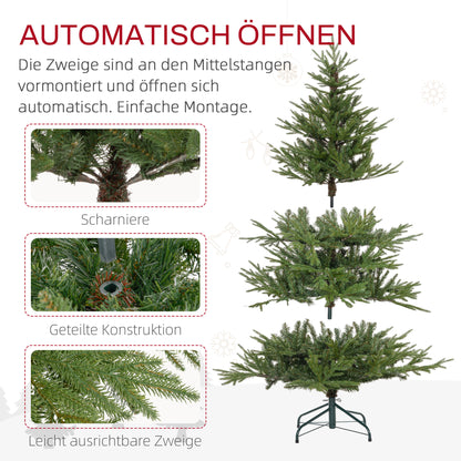 HOMCOM Weihnachtsbaum 150 cm, realistisches Aussehen, Schnellaufbau, inkl. Ständer, feuersicherer Kunststoff