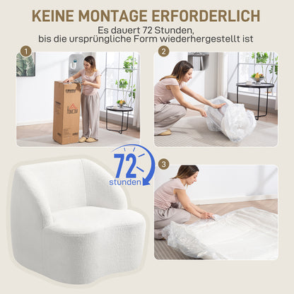 HOMCOM Moderner Sessel mit Fleece-Polsterung, kuscheliger Polstersessel für Wohnzimmer, Schlafzimmer, Homeoffice, Cremeweiß