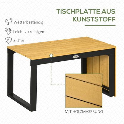 Outsunny Gartenmöbel-Set für 3 Personen Balkonmöbel mit Sitzkissen, Aluminiumrahmen, Holzoptik, Dunkelgrau+Natur