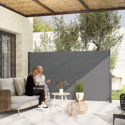 Outsunny Seitenmarkise ausziehbar blickdicht Sichtschutz mit Wandhalterung Beschichtung 300x180cm Dunkelgrau