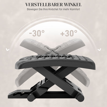 HOMCOM Ergonomische Fußstütze, höhenverstellbar, Massagefläche mit Rollen, Schwarz, 46 x 35 cm
