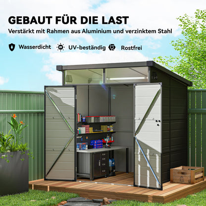 Outsunny 1,9 x 1,9 m Gartenschuppen, Werkzeugschuppen aus Kunststoff , verschließbare Türen, 2 Lüftungsöffnungen, Dunkelgrau
