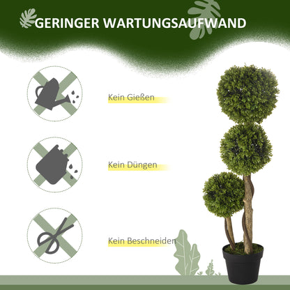 HOMCOM Künstlicher Buchsbaum, Kunstpflanze, realistisches Aussehen, Outdoor, Grün + Schwarz