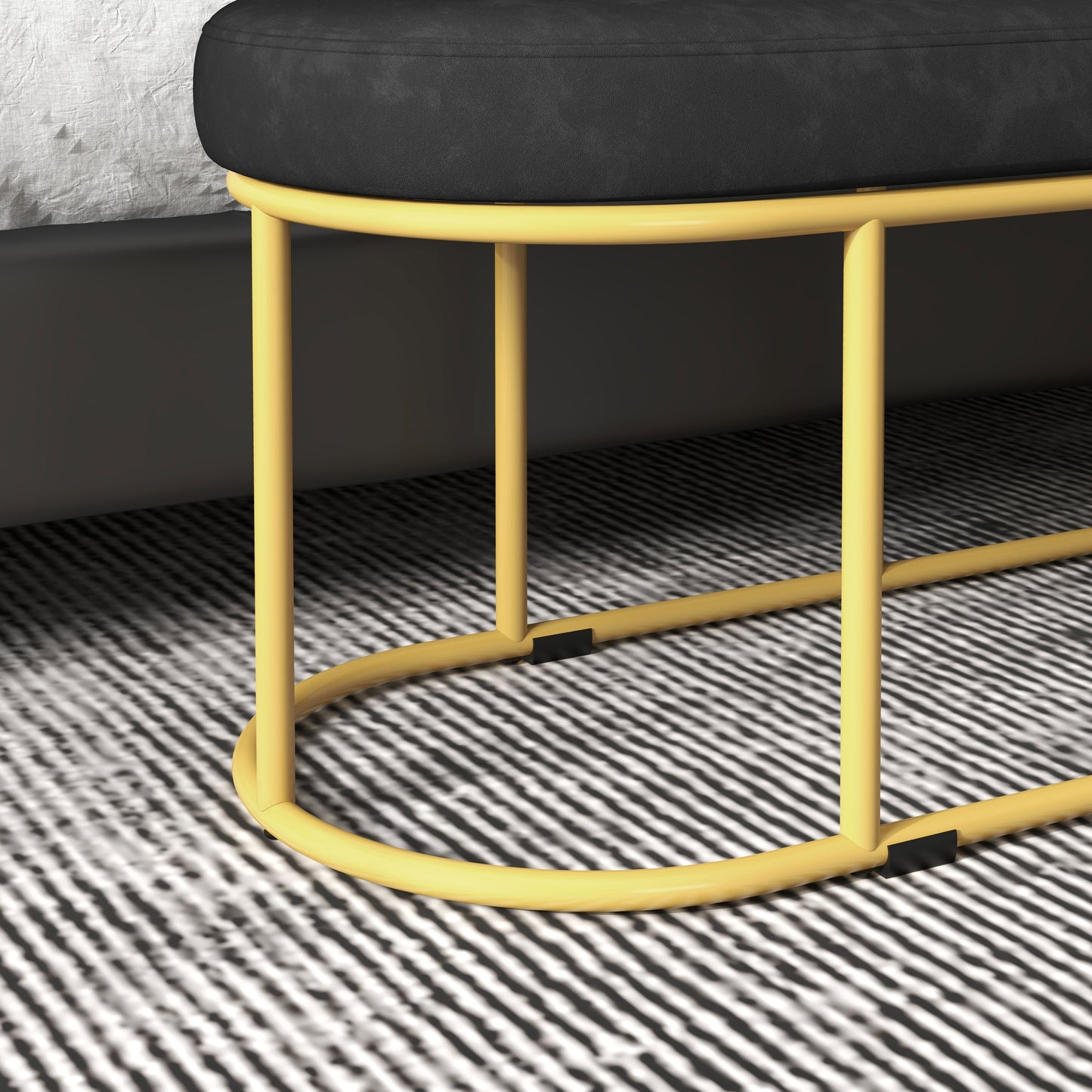 HOMCOM Schuhbank im Retrodesign, Bettbank, Flurbank, Samtoptik, bis 200 kg, Metallrahmen, schwarz, 100 x 37 x 43cm