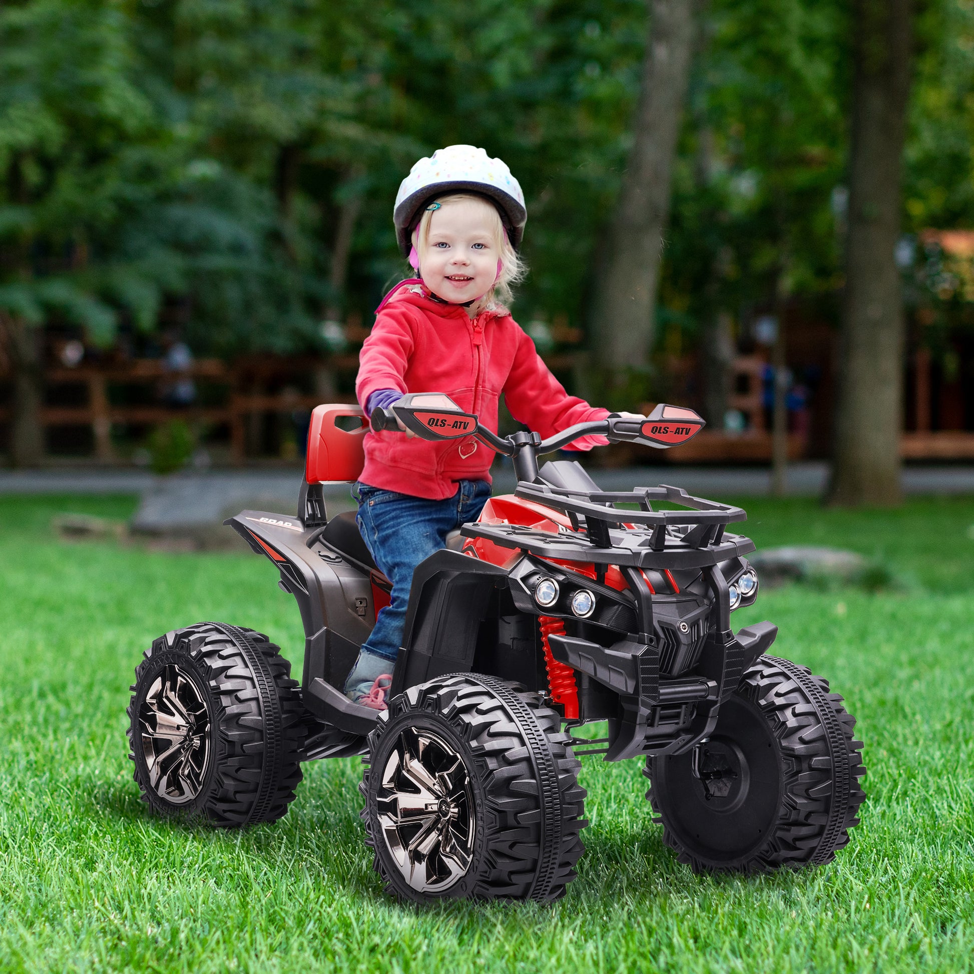 HOMCOM Elektro-Kinderquad, 3-8 km/h, 45 Min. Betriebszeit, LED-Scheinwerfer, Musikplayer mit USB, für Kinder 3 bis 5 Jahre