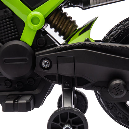 AIYAPLAY Elektro-Motorrad für Kinder, 6V Batterie-Antrieb, Stützräder, Hupe, Startgeräusch, 3-8 Jahre, Grün
