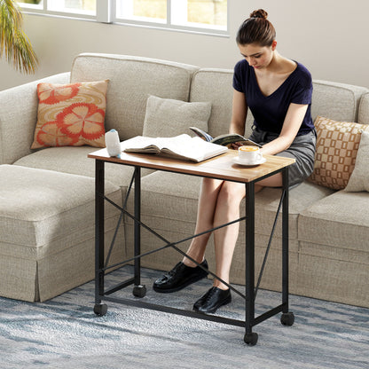 HOMCOM Klappbarer Schreibtisch mit Rädern, platzsparend, Stahl, MDF, Eiche