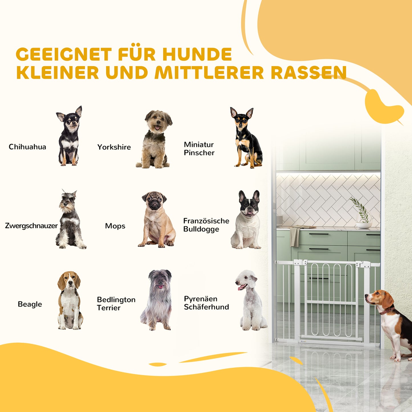 PawHut Türschutzgitter Hund, 76-104 cm Absperrgitter ohne Bohren, Treppengitter