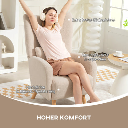 HOMCOM Akzentstuhl, Polstersessel mit Plüschbezug, Schaumstoffkissen, Ohrensessel, Beige