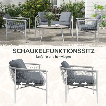 Outsunny Gartengarnitur, 4-teilig, Schaukelfunktion, Sitzauflagen, Polyrattan, Metallgestell, Grau