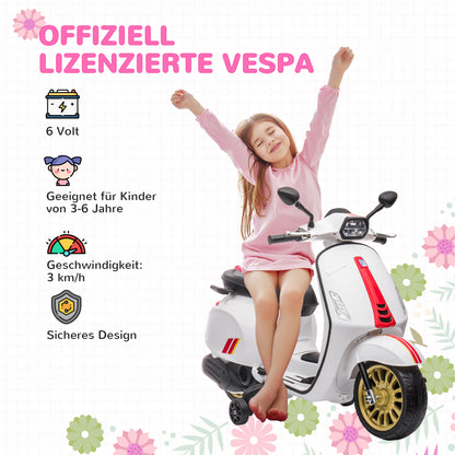 AIYAPLAY Elektro-Kindermotorrad, Vespa, 3 km/h, 3-6 Jahre, Musik, Licht & Radio, Weiß