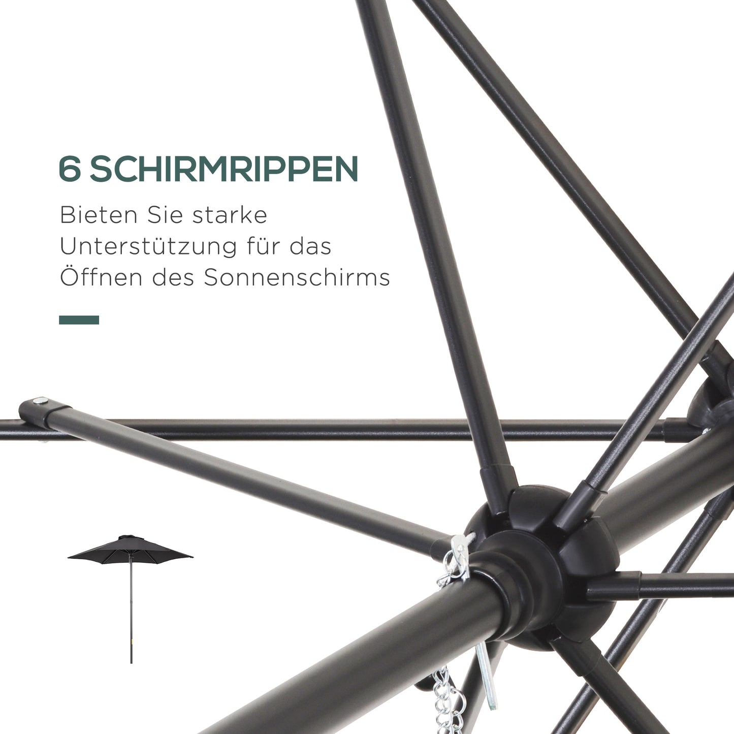 Outsunny Sonnenschirm Ø196 cm, sechseckig Balkonschirm für Strand Balkon Garten, Schwarz
