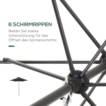 Outsunny Sonnenschirm Ø196 cm, sechseckig Balkonschirm für Strand Balkon Garten, Schwarz
