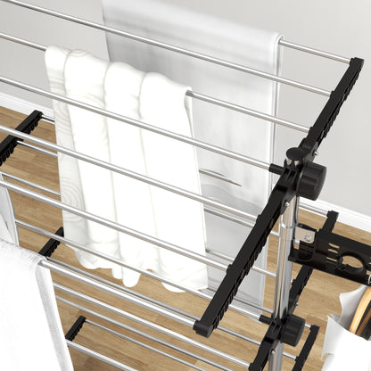 HOMCOM Wäschenständer Wäschetrockner 5 Ebenen, klappbar, One-Klick-System, 142 cm x 55 cm x1 72 cm, Schwarz + Silber