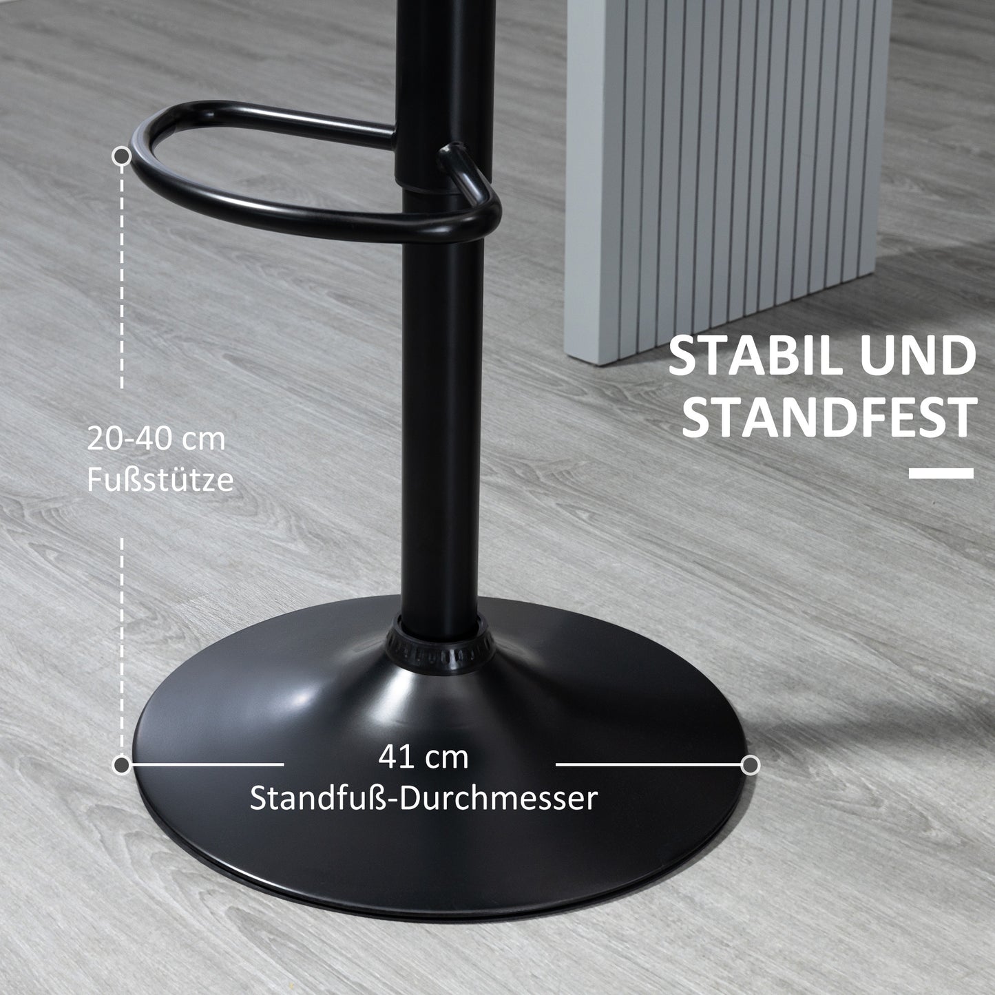 HOMCOM Barhocker Barstuhl 2-er Set höhenverstellbar 48,5 x 55,5 x 90-110 cm Kunstleder+Stahl Schwarz