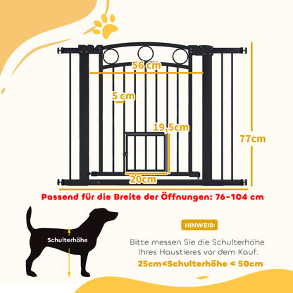PawHut Haustiertor, 77 cm Treppengatter, verstellbar Breite 76-104 cm, mit Katzentür, für Treppen och Türöffnungen, Schwarz