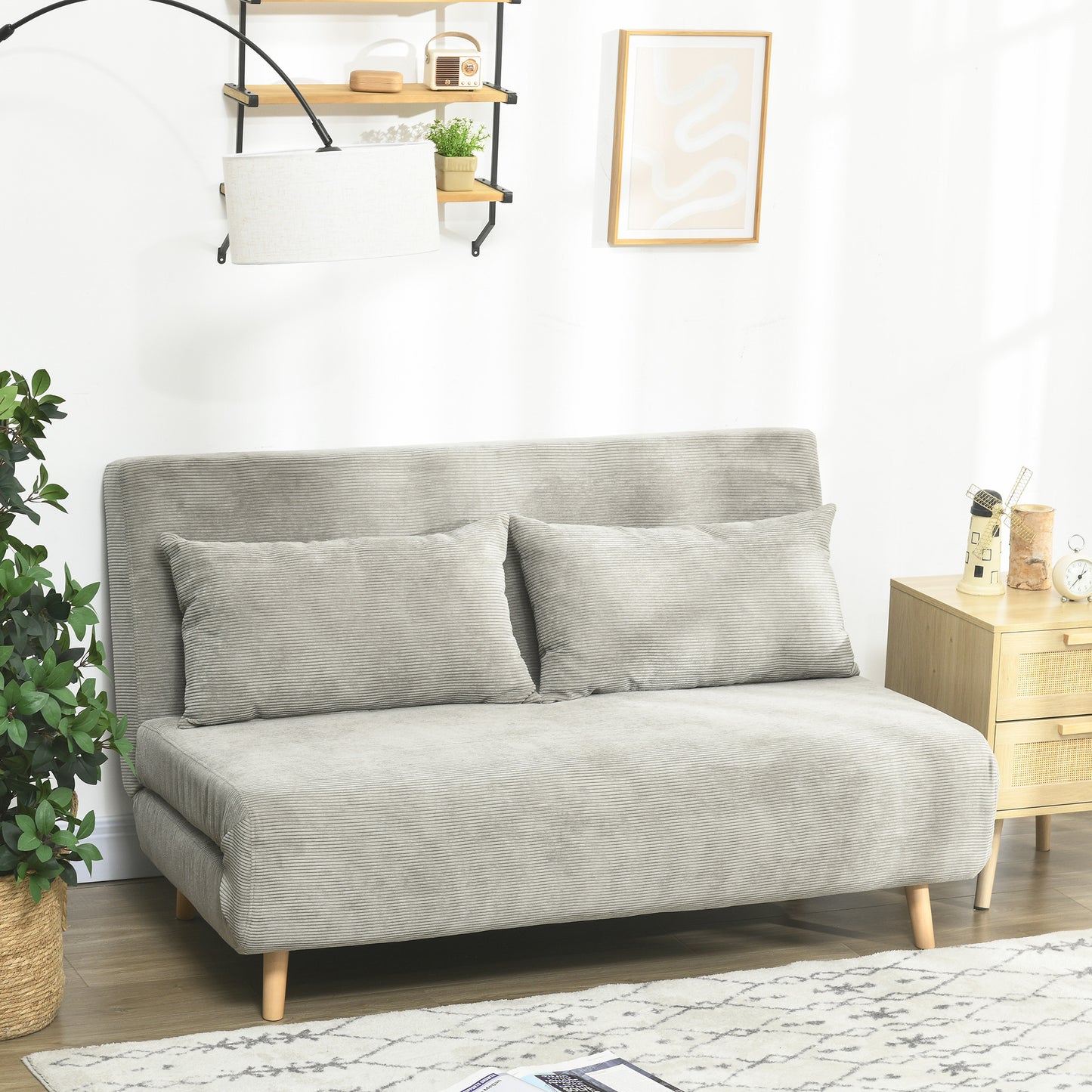 HOMCOM Schlafsofa, Gästebett, 3-fach verstellbare Rückenlehne, Leinenoptik, bis 120 kg, 141 x 90 x 81 cm, Grau