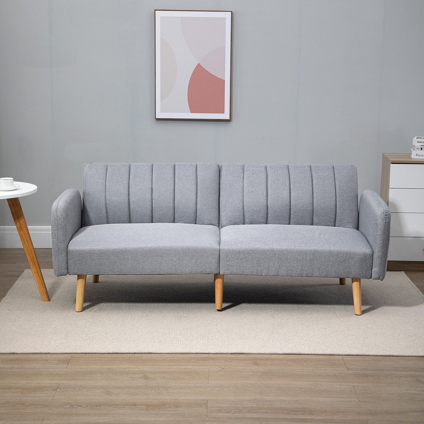 HOMCOM Schlafsofa, 2-Sitzer Stoffsofa, Sofa mit Schlaffunktion, leinenartiges Polyester, Kautschukholz, 173 x 75 x 73 cm, Grau