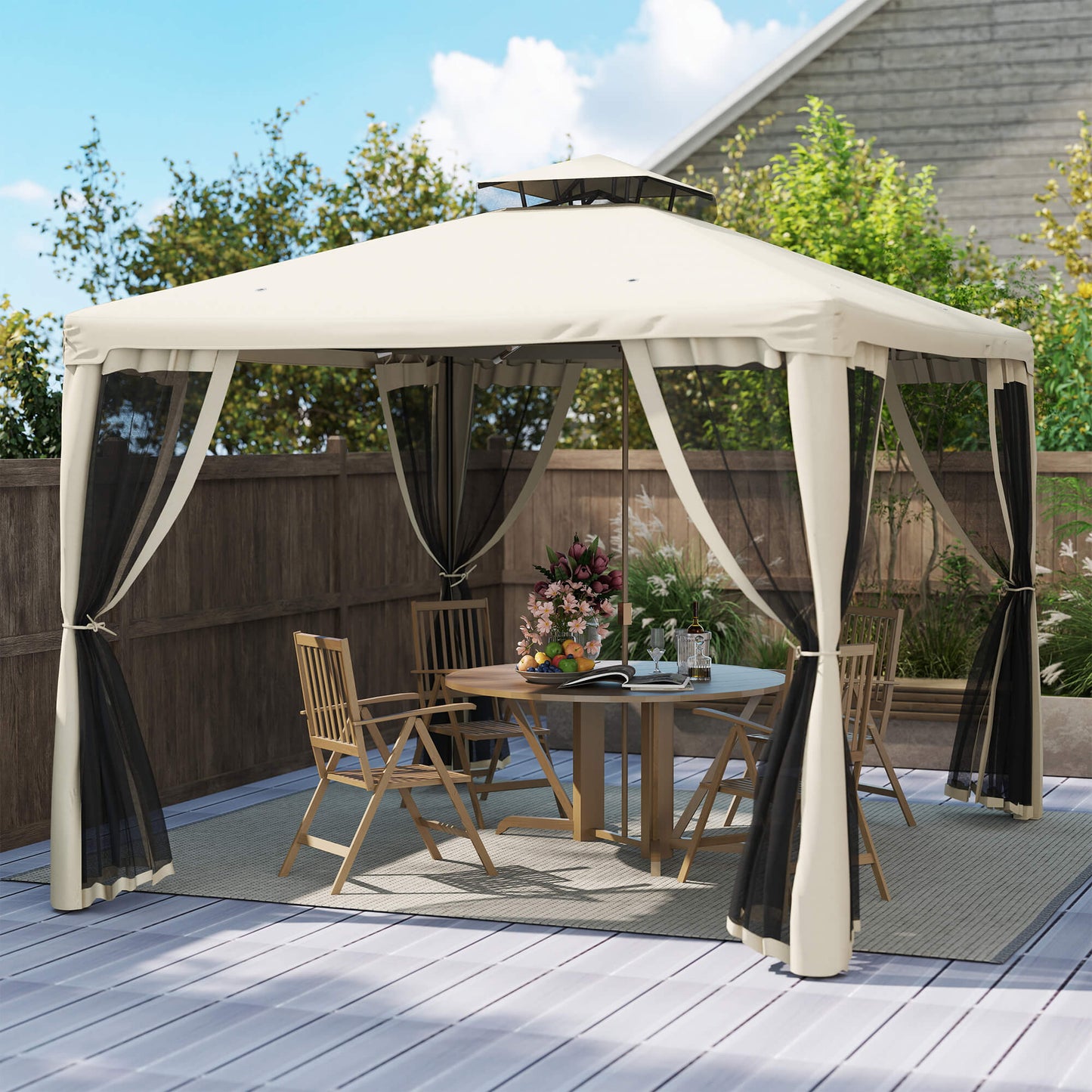 Outsunny Gartenpavillon Pavillon Gartenzelt Festzelt Partyzelt mit 4 x Seitenwand wetterfest Metall + Polyester Grau 2,94 x 2,94 x 2,65 m