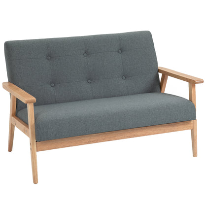 HOMCOM Sofa 2 Sitzer Couch, Wohnzimmersofa mit Leinenoptik Modern Polstersofa für Wohnzimmer, Schlafzimmer, Dunkelgrau 115 x 66,5 x 73 cm