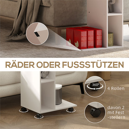HOMCOM Beistelltisch, C-förmiger Servierwagen, 4 Rollen, 3 Fächer, 40 x 30 x 69 cm, Weiß