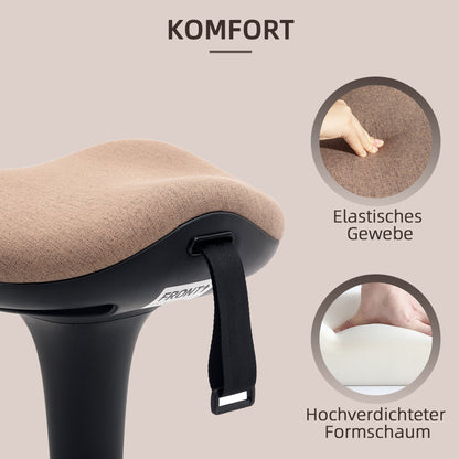 HOMCOM Balancehocker, beweglicher Sitz, drehbarer Bürohocker, höhenverstellbar, ergonomisch, 34 x 34 x 68,5-83,5 cm, Braun