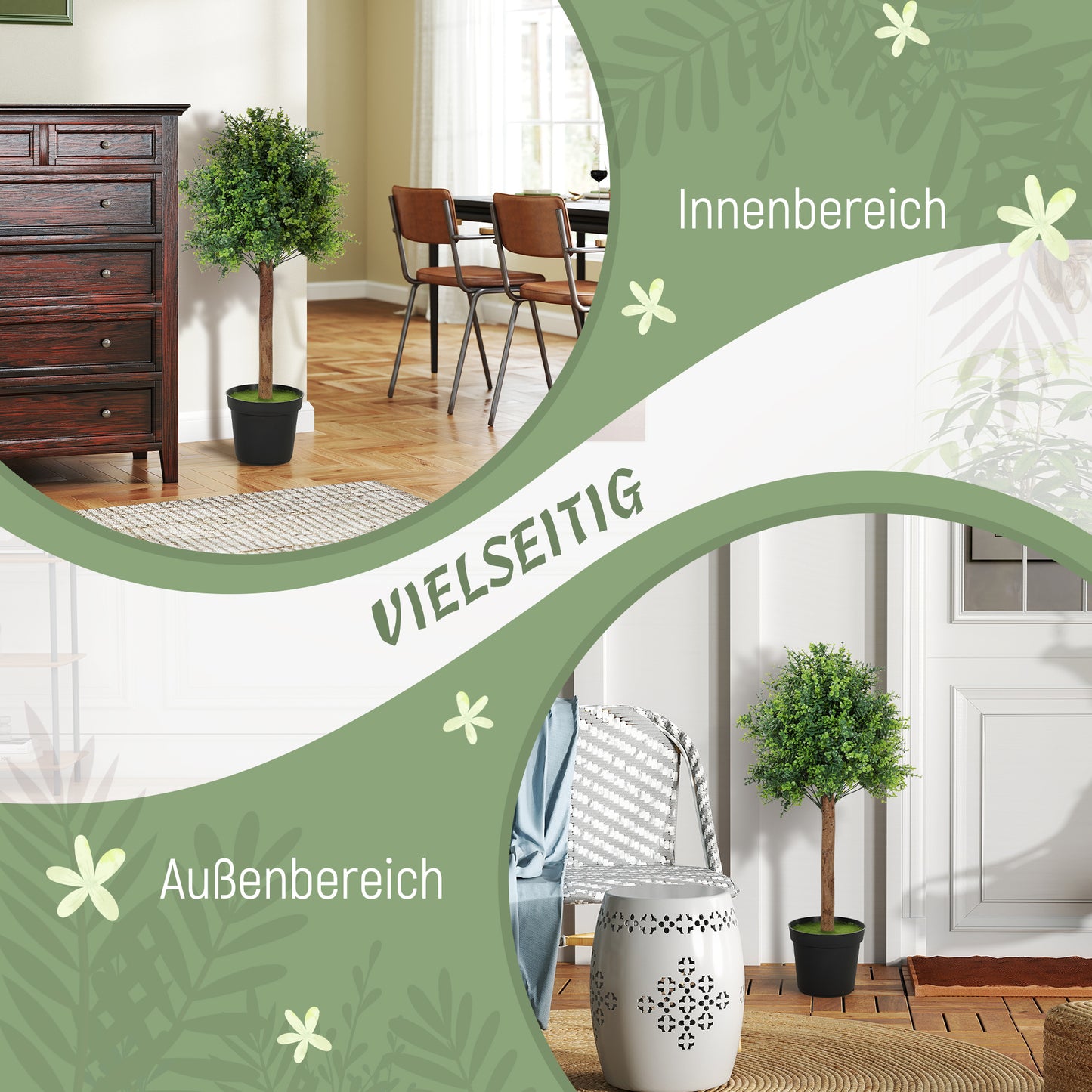 HOMCOM Künstliche Buchsbaum 90cm Kunstpflanze, Plastik Künstliche Pflanzen im Topf für Wohnzimmer